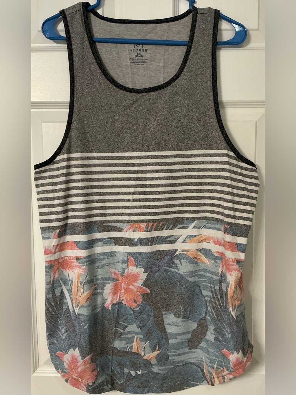 George Gray Striped Tank with Coral Floral Print